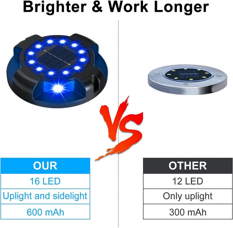 WILUX Solar Pathway Lights Outdoor 12 Packs, Bright Blue 16 LEDs Solar Ground Lights Walkway Lights with Side Light, Waterproof Solar Deck Light for Yard Walkway Garden Poolside Driveway Decorations - Image 5